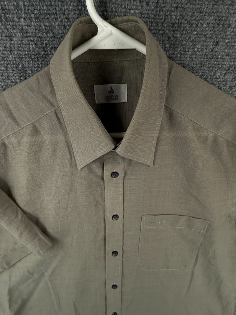 Lanvin Classique Button Up Shirt Size 100 Gray Short Sleeve Pocket Polyester